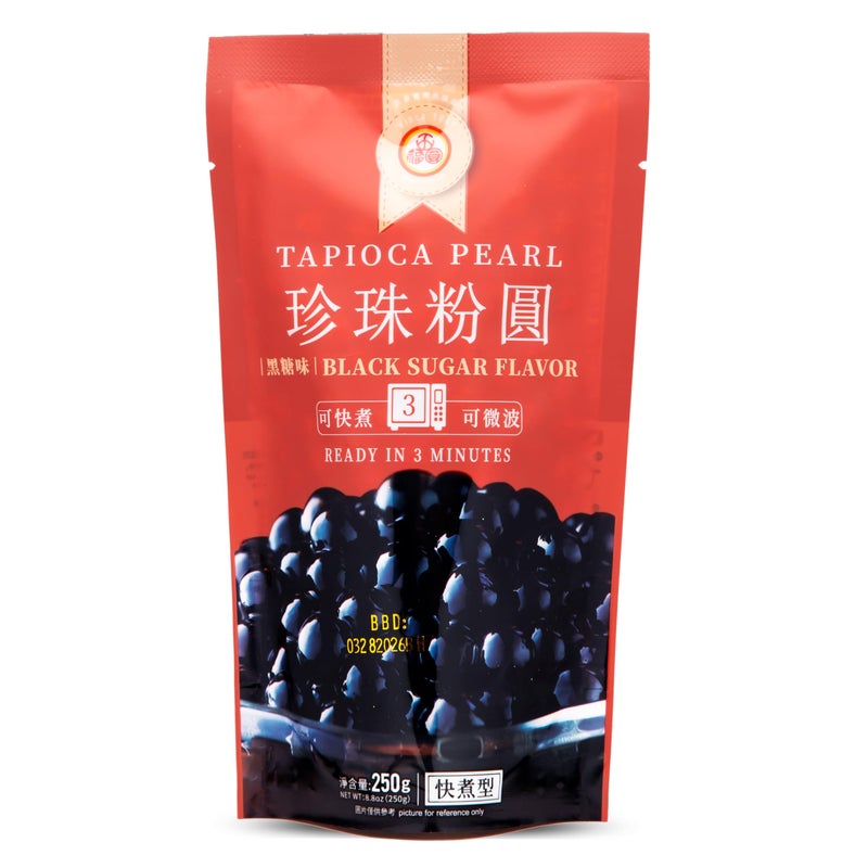WuFuYuan Boba Tapioca Pearls, Black Sugar Flavor, Quick Cook Bubble Tea Boba, Microwave Ready in 3 Minutes, 8.8 oz(Single Pack) - Image 1